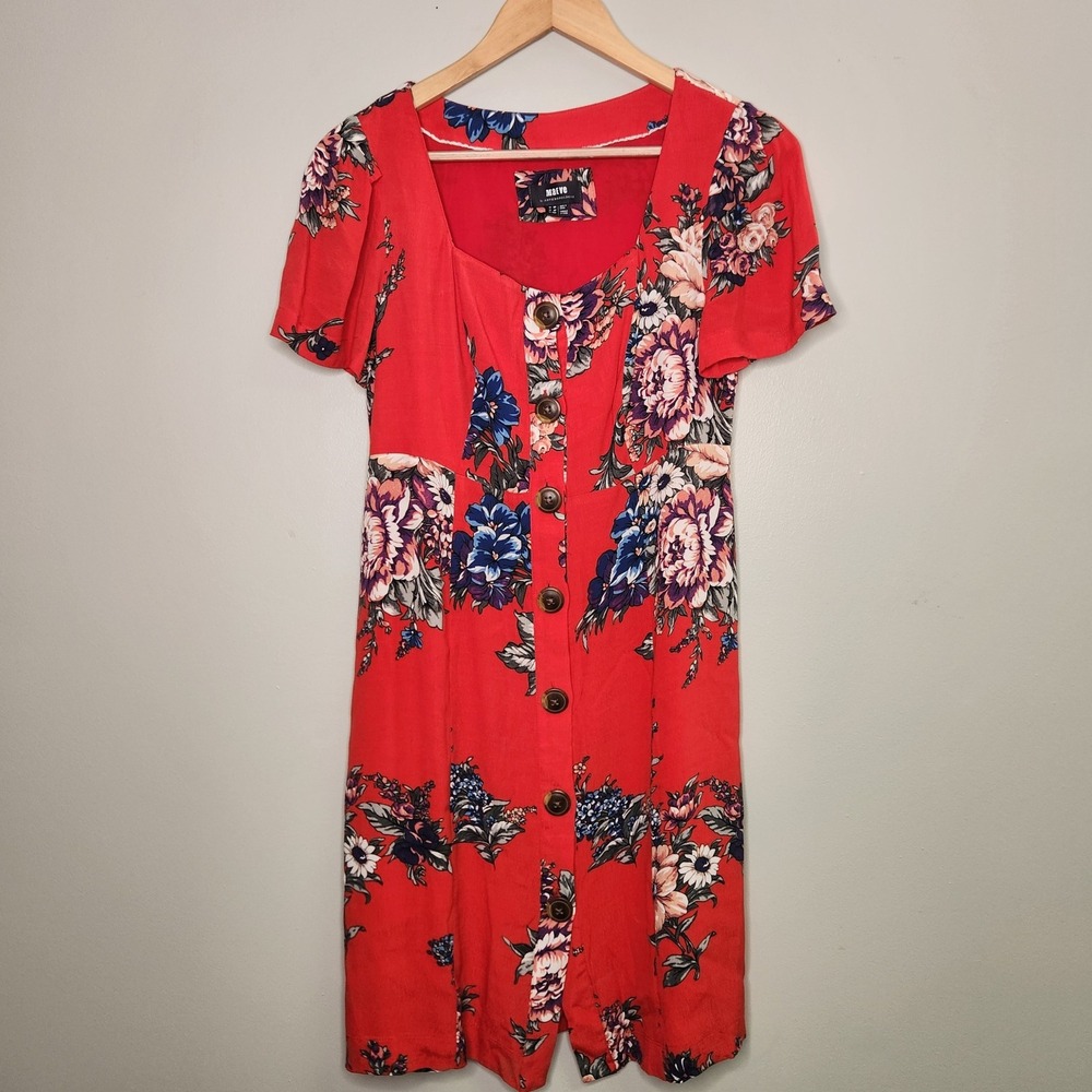 Maeve Anthropologie Womens 4P Red Floral Print Button Front Mini Dress Romantic